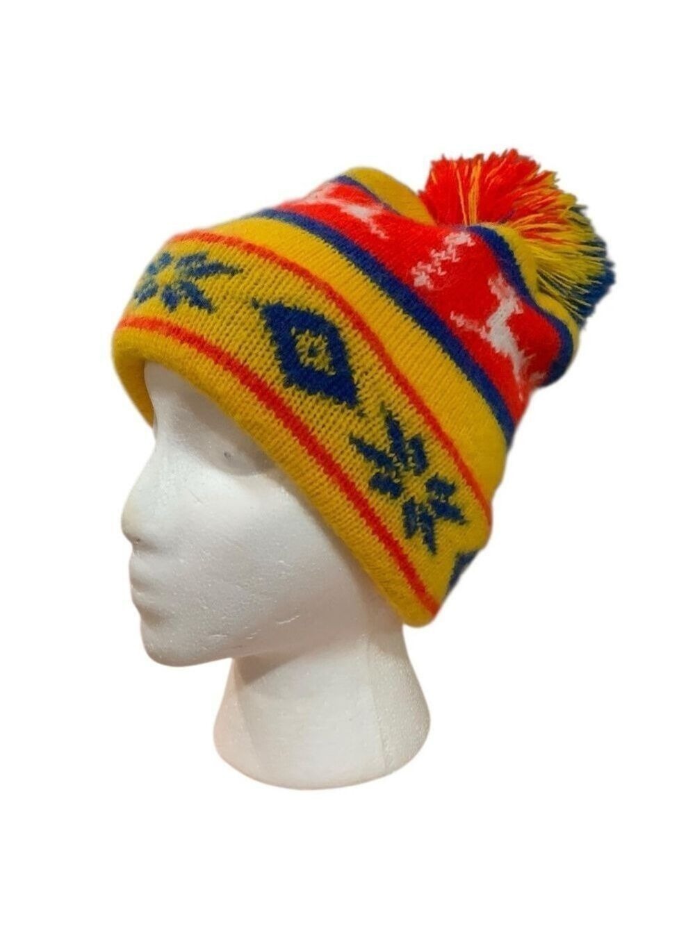 Vntg 70’s stretchy knit cap with Pom Pom